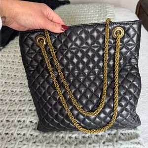 Clare V Black Quilted Shoulder Bag with Gold Chain